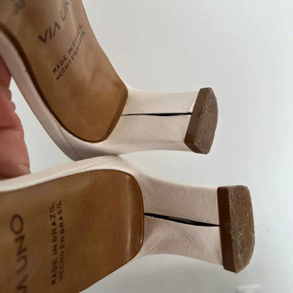 Via Uno White Cut-Out Mule Sandals Slip-On Heels Size 7 - Picture 6 of 7